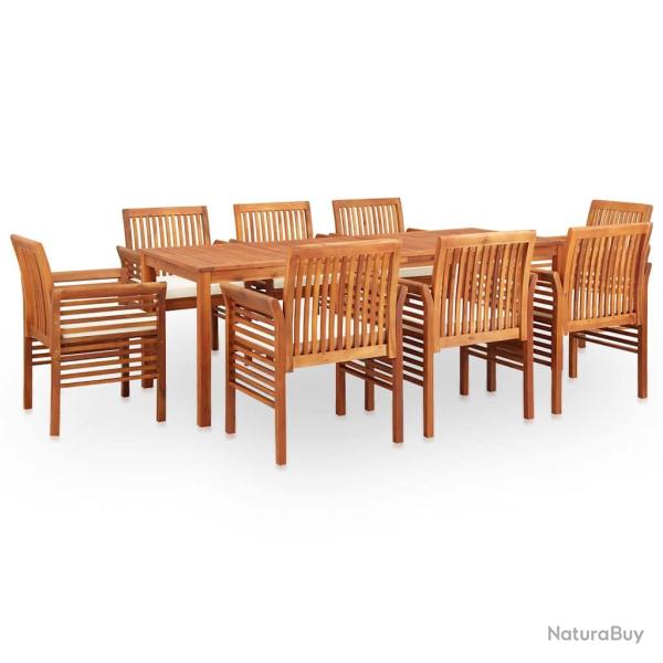 Ensemble � manger d'ext�rieur, 9 pi�ces, coussins, en acacia solide, pour le jardin