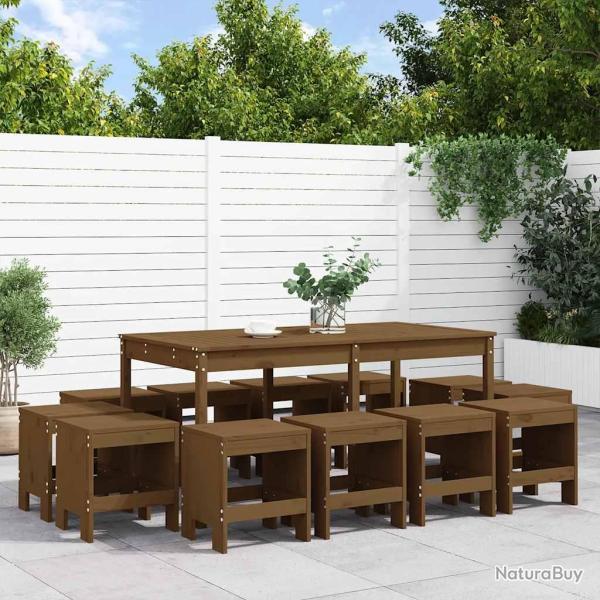 Ensemble � manger, 13 pi�ces, marron miel, en bois de pin massif, pour la salle � manger
