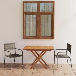 Ensemble &agrave; manger, 3 pi&egrave;ces, gris, en r&eacute;sine tress&eacute;e et acacia, pour le jardin
