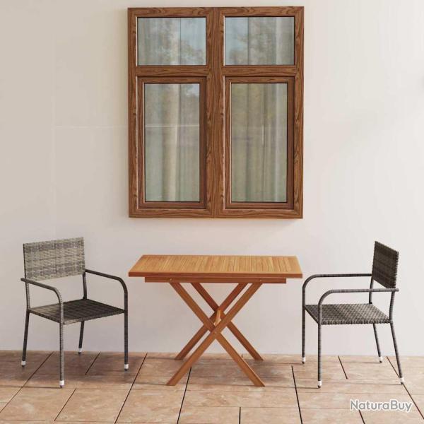 Ensemble � manger, 3 pi�ces, gris, en r�sine tress�e et acacia, pour le jardin
