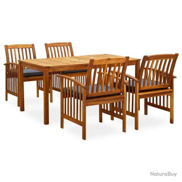 Ensemble � manger de 5 pi�ces avec coussins, acacia solide, pour le jardin