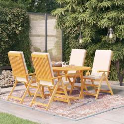 Ensemble &agrave; manger de 5 pi&egrave;ces avec coussins, bois de teck massif, pour le jardin