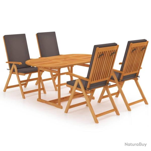 Ensemble � manger 5 pi�ces, coussins gris, en bois de teck massif, pour la salle � manger