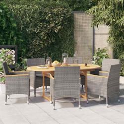 Ensemble &agrave; manger, 7 pi&egrave;ces, avec coussins, gris, pour le jardin