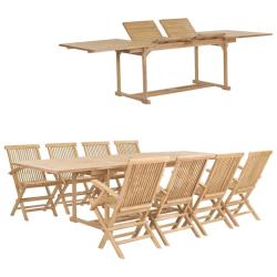 Ensemble &agrave; manger, 9 pi&egrave;ces, teck massif, pour le jardin, 180 &times; 280 &times; 100 &times; 75 cm