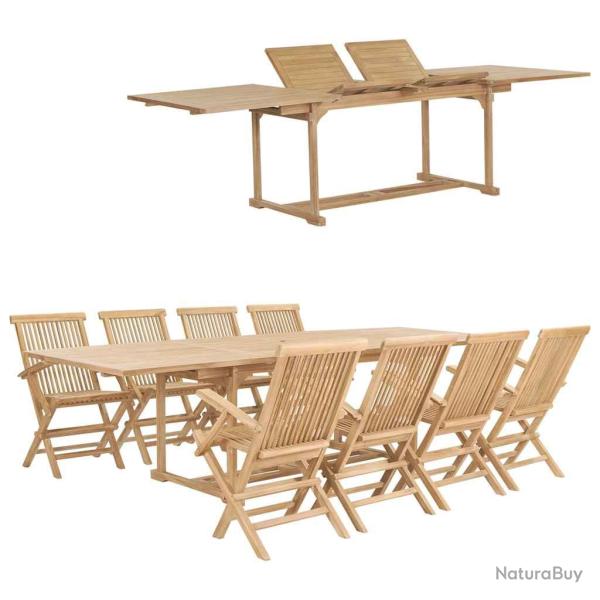 Ensemble � manger, 9 pi�ces, teck massif, pour le jardin, 180 � 280 � 100 � 75 cm