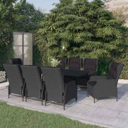 Ensemble table et chaises, 9 pi&egrave;ces, gris fonc&eacute;, pour le jardin