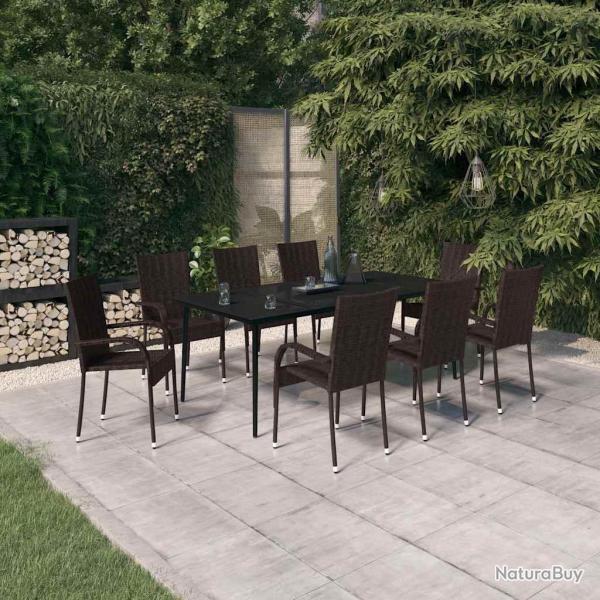 Ensemble table et chaises, 9 pi�ces, marron et noir, pour la salle � manger