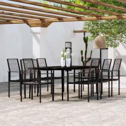 Ensemble table et chaises, 9 pi&egrave;ces, noir, pour le jardin