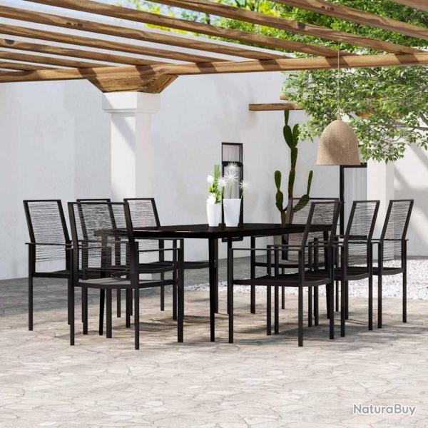 Ensemble table et chaises, 9 pi�ces, noir, pour le jardin