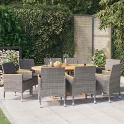 Ensemble table et chaises, 9 pi&egrave;ces, avec coussins, gris, pour le jardin