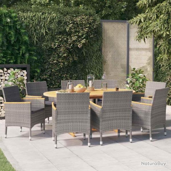 Ensemble table et chaises, 9 pi�ces, avec coussins, gris, pour le jardin