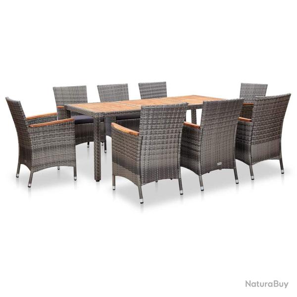 Ensemble table et chaises, 9 pi�ces, avec coussins, r�sine tress�e, gris, pour le jardin