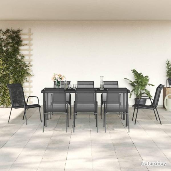 Ensemble de repas 9 pi�ces noir, en textil�ne et acier, pour le jardin