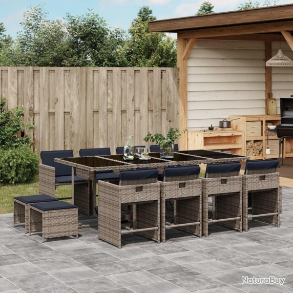 Ensemble de repas 13 pi�ces avec coussins, en r�sine tress�e, pour la salle � manger