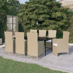 Ensemble &agrave; manger avec coussins, 9 pi&egrave;ces, beige, pour la terrasse