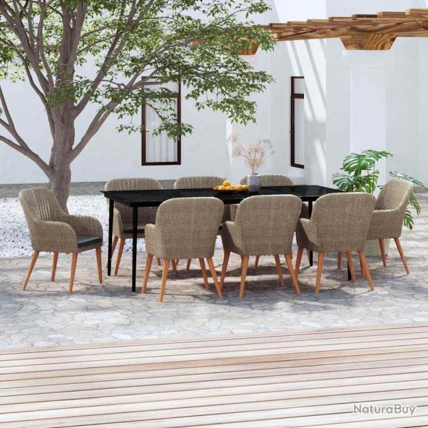 Ensemble � manger avec coussins, 9 pi�ces, marron, pour la terrasse