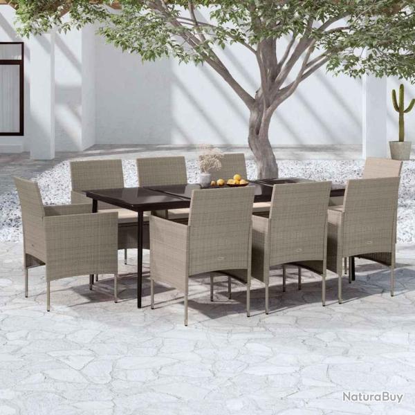 Ensemble de salle � manger avec coussins, 9 pi�ces, beige et noir