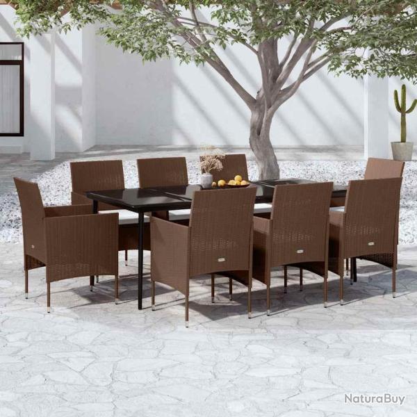 Ensemble de salle � manger avec coussins, 9 pi�ces, marron et noir