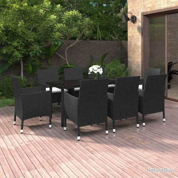 Ensemble de salle � manger avec coussins, 9 pi�ces, r�sine tress�e et verre