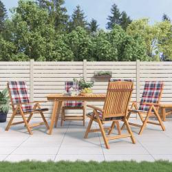 Fauteuils pliants inclinables avec coussins, 4 pi&egrave;ces, en teck massif