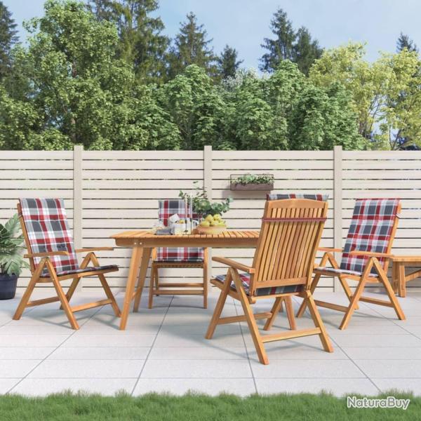 Fauteuils pliants inclinables avec coussins, 4 pi�ces, en teck massif