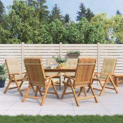 Fauteuils pliants inclinables avec coussins, 6 pi&egrave;ces, en teck massif