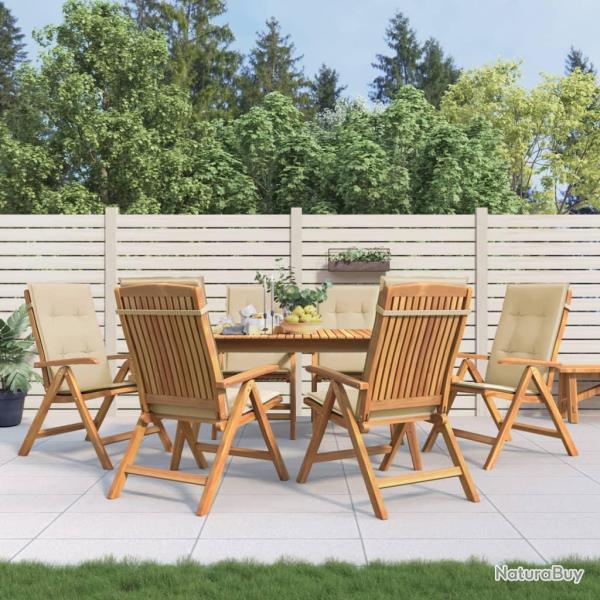 Fauteuils pliants inclinables avec coussins, 6 pi�ces, en teck massif
