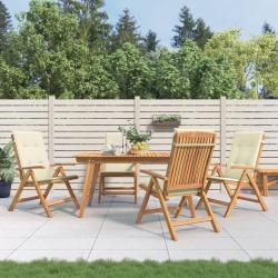 Fauteuils pliants inclinables avec coussins, 4 pi&egrave;ces, en bois massif de teck pour la terrasse