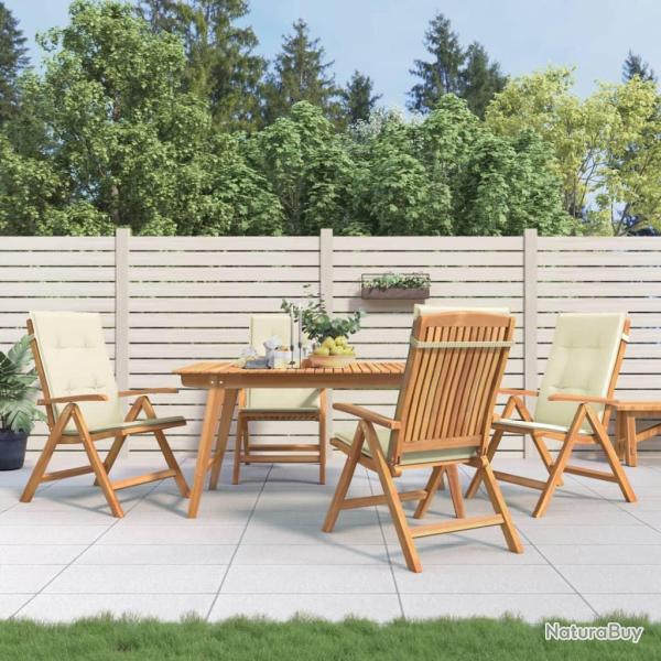 Fauteuils pliants inclinables avec coussins, 4 pi�ces, en bois massif de teck pour la terrasse