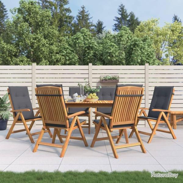 Fauteuils pliants inclinables avec coussins, 6 pi�ces, en bois massif de teck pour la terrasse
