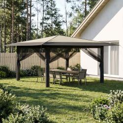 Gazebo avec 4 parois cr&egrave;me et anthracite, pour le jardin, 4 &times; 4 m