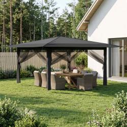 Gazebo avec 4 parois gris clair et anthracite, pour le jardin, 4 &times; 4 m