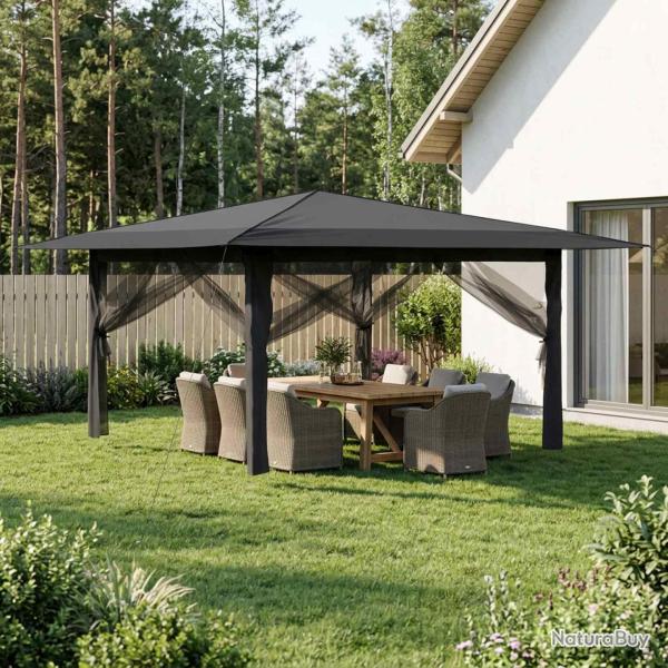 Gazebo avec 4 parois gris clair et anthracite, pour le jardin, 4 � 4 m