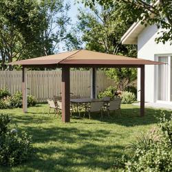 Gazebo sans paroi, beige et marron, pour la terrasse, 4 &times; 4 m