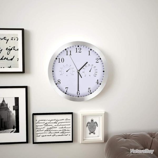 Horloge murale � quartz avec hygrom�tre et thermom�tre, blanche, 30 cm
