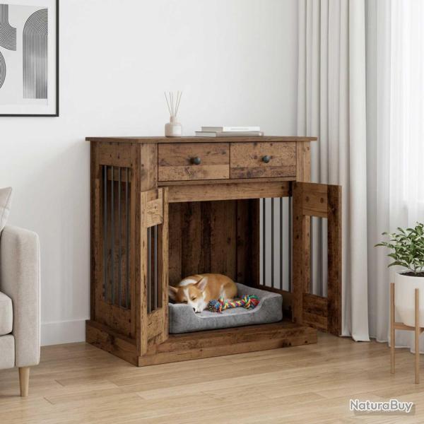 Meuble cage pour chien, bois ancien, 80 � 47,5 � 80 cm