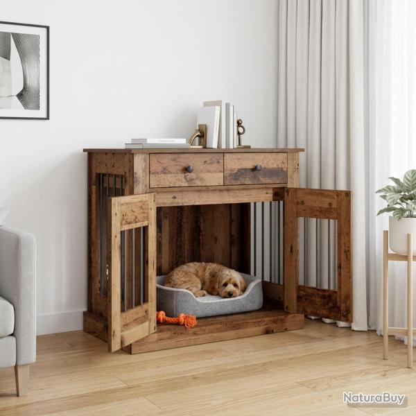 Meuble cage pour chien, bois ancien, 90 � 47,5 � 80 cm