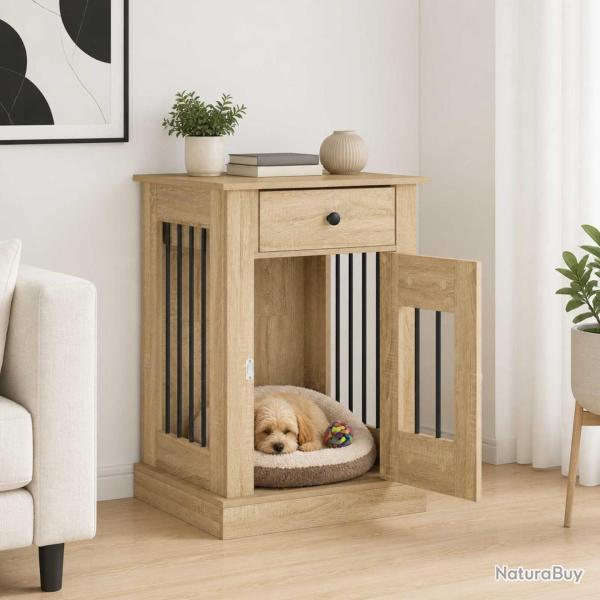 Meuble cage pour chien, ch�ne, 50 � 47,5 � 80 cm