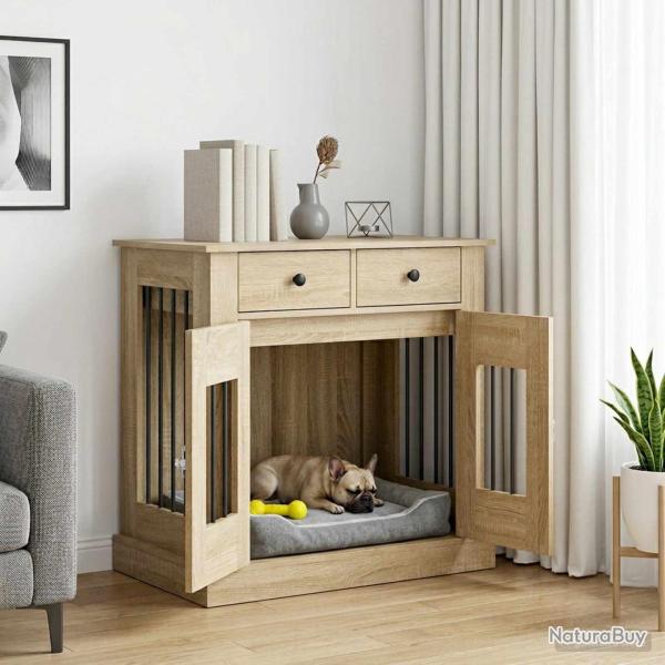 Meuble cage pour chien, ch�ne, 80 � 47,5 � 80 cm