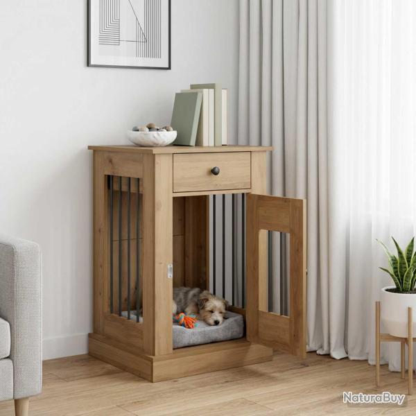 Meuble cage pour chien, ch�ne artisanal, 50 � 47,5 � 80 cm