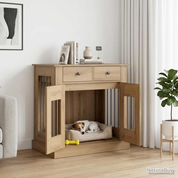 Meuble cage pour chien, ch�ne artisanal, 80 � 47,5 � 80 cm