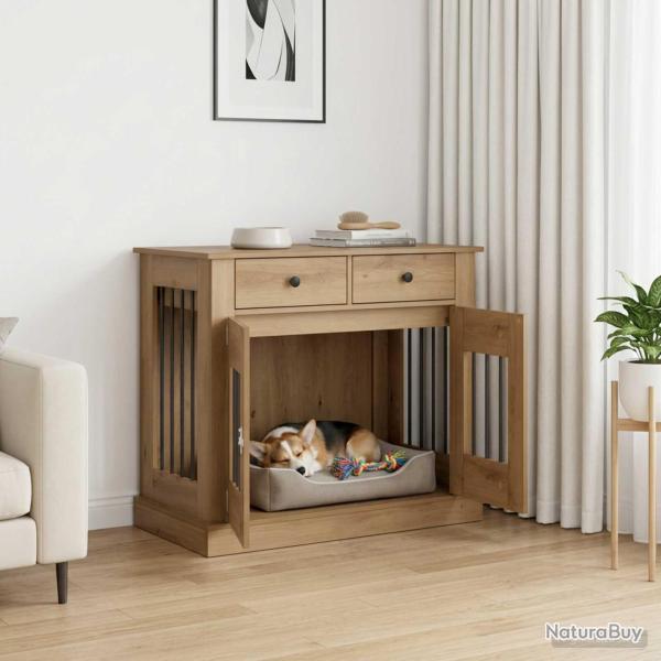 Meuble cage pour chien, ch�ne artisanal, 90 � 47,5 � 80 cm