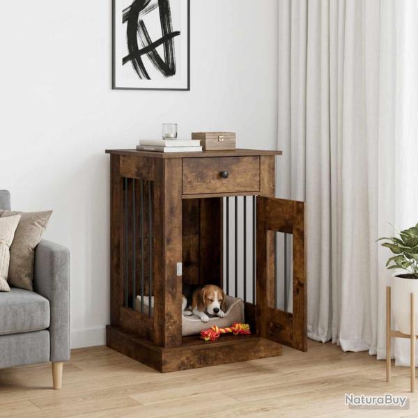 Meuble cage pour chien, ch�ne fum�, 50 � 47,5 � 80 cm