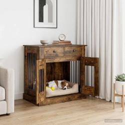 Meuble cage pour chien, ch&ecirc;ne fum&eacute;, 80 &times; 47,5 &times; 80 cm