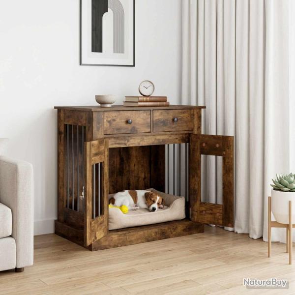 Meuble cage pour chien, ch�ne fum�, 80 � 47,5 � 80 cm