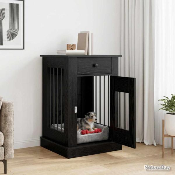 Meuble cage pour chien, ch�ne noir, 50 � 47,5 � 80 cm