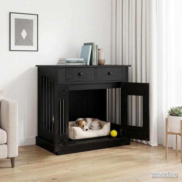 Meuble cage pour chien, ch�ne noir, 80 � 47,5 � 80 cm