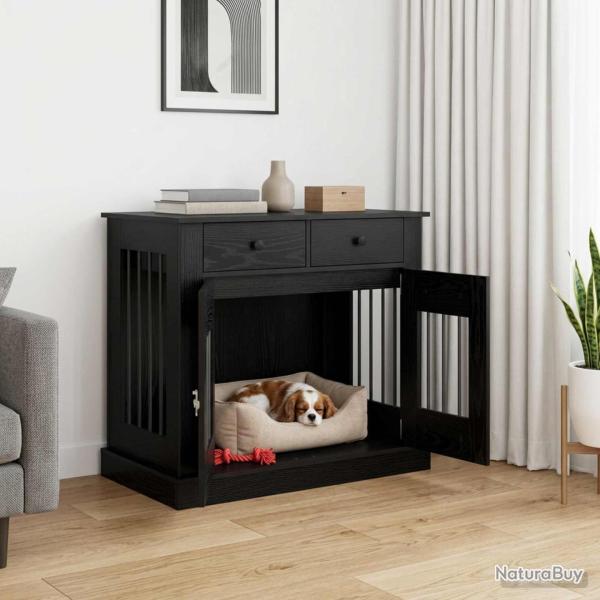 Meuble cage pour chien, ch�ne noir, 90 � 47,5 � 80 cm