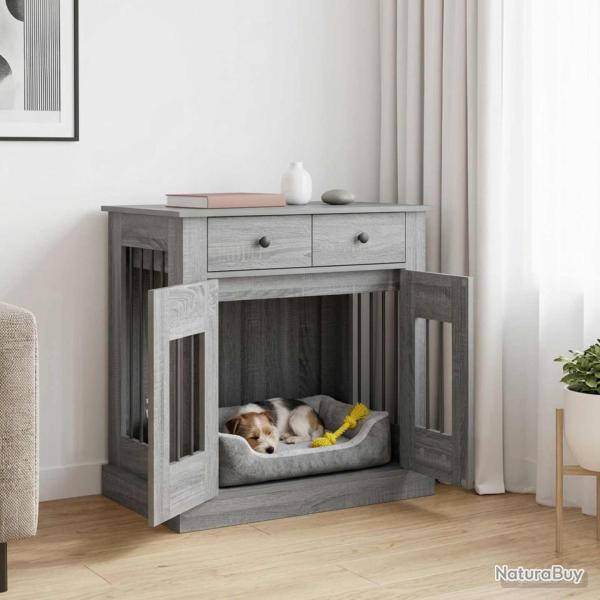 Meuble cage pour chien, gris, 80 � 47,5 � 80 cm